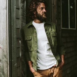 Taylor Stitch The Long Haul Jacket in Washed Olive Herringbone